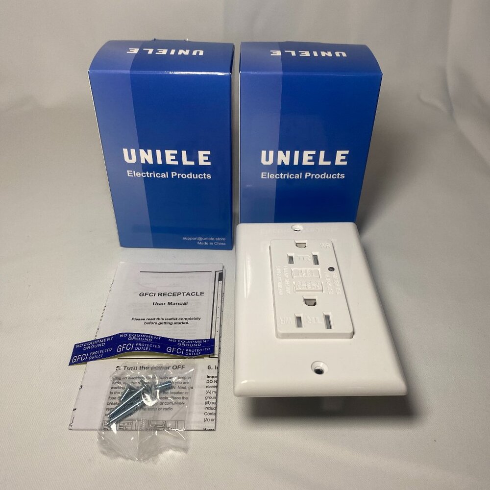 Uniele GFCI Receptacle Outlet Weather Resistant White 15 Amp 125V 2-Pack NIP